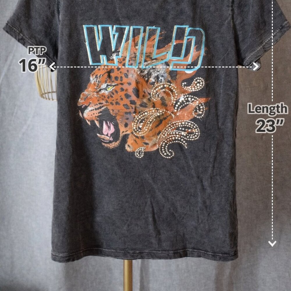 GUESS Wild Graphic Tee – Women’s XS Leopard Tiger Print Acid Wash T-Shirt - Picture 2 of 7